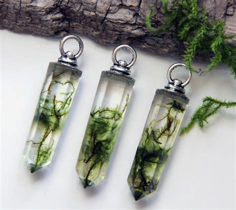 Moss Necklace Crystal Necklace Real Plant Jewellery Etsy