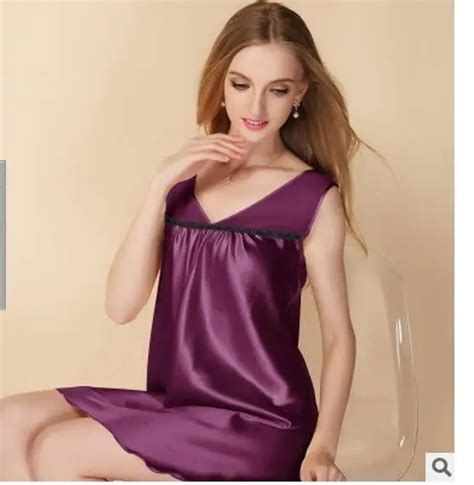 Buy Plus Size Satin Nightgown Summer New Sleeveless V Neck Sexy Lingerie
