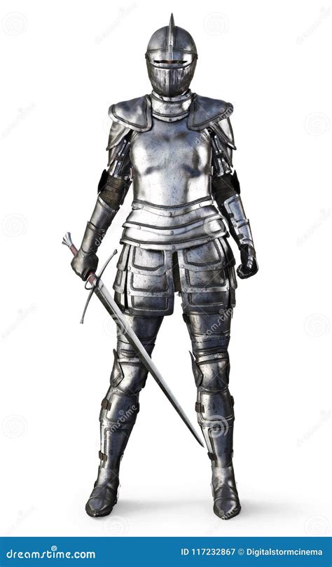 Female Knight On An Isolated White Background Stock Illustration