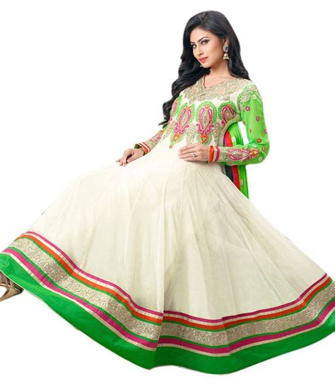 Desi Girl White Pure Georgette Anarkali Embroidered Dress Material