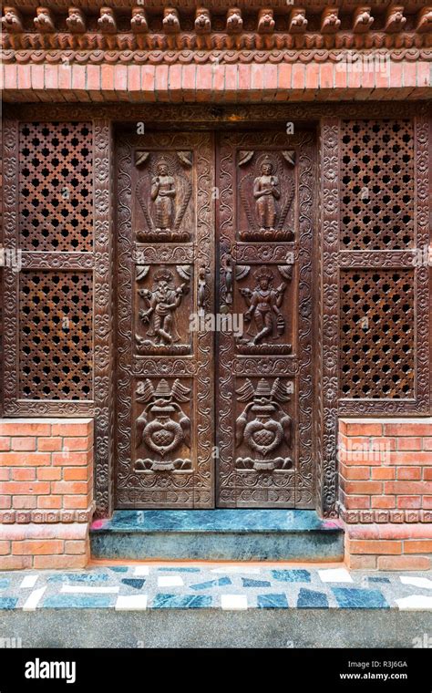 Carved Wooden Door Kirtipur Nepal Stock Photo Alamy