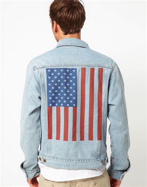 Denim Jacket With Flag Print Denim Jacket American Apparel Denim