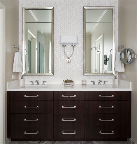 Maybe you would like to learn more about one of these? Double bathroom vanity with a marble mosaic tile back ...