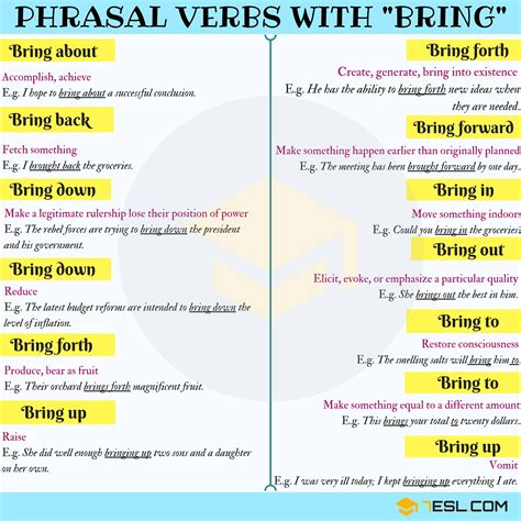 Phrasal Verbs With Bring In English 7esl English Verbs English