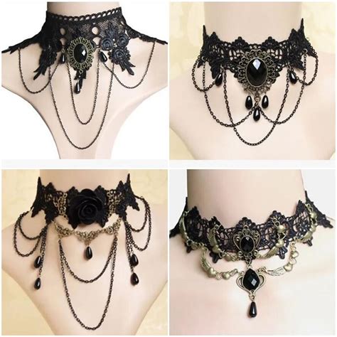 Hot Sale 2018 New Collares Sexy Gothic Chokers Crystal Black Lace Neck