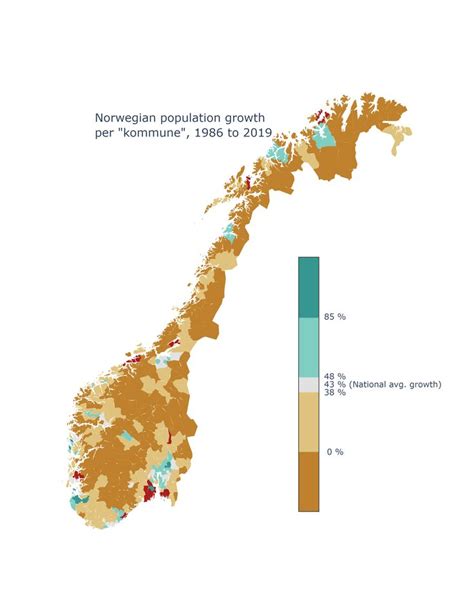 Norwegian Population Growth By County 1986 To 2019 Norwegian Map Growth