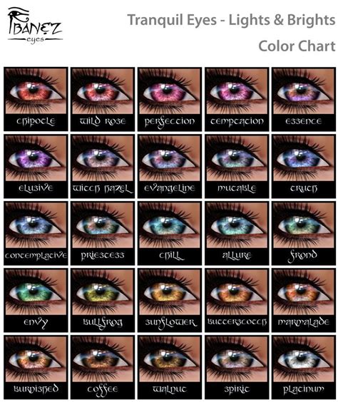An Eye Chart With Different Colored Eyes And The Names Of Each An Eye