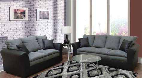 Contemporary Styling In A Two Tone Black Pu With Grey Microfiber Sofa