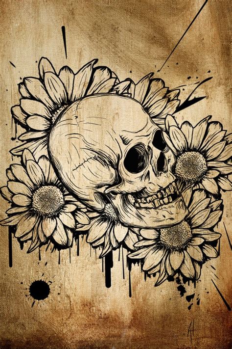 Wooden Tattoo Design Drawings Skull Art Skull