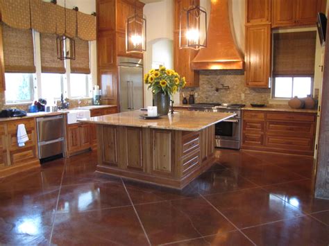 Farmhouse kitchen cabinets kitchen redo kitchen ideas kitchen backsplash backsplash design herringbone backsplash brick backsplash white cabinets kitchen layouts farmhouse kitchens. Stained concrete kitchen in "cola" with a 3 foot diamond ...