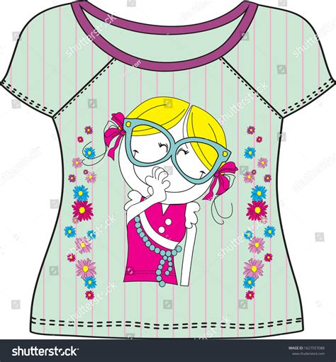 Vector Tshirt Illustration Girl Wearing Glasses Stock Vector Royalty Free 1627557088