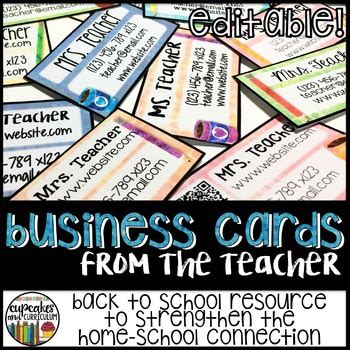 Customize your business cards with dozens of themes, colors, and styles to make an impression. Teacher Business Cards for Back to School - Editable by ...