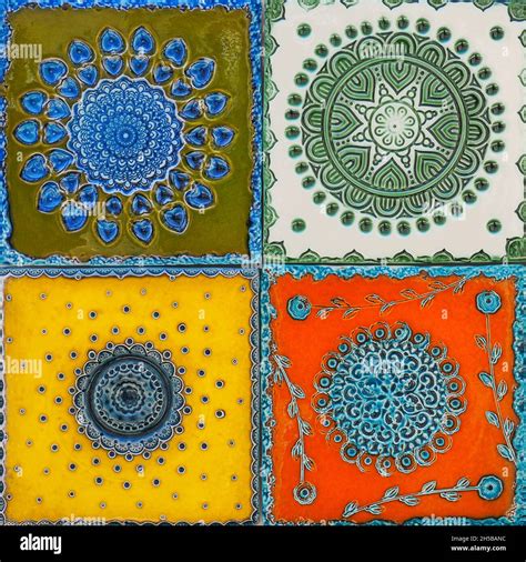 New Glazed Ceramic Tiles Embossed Colorful Azulejos On Building Wall