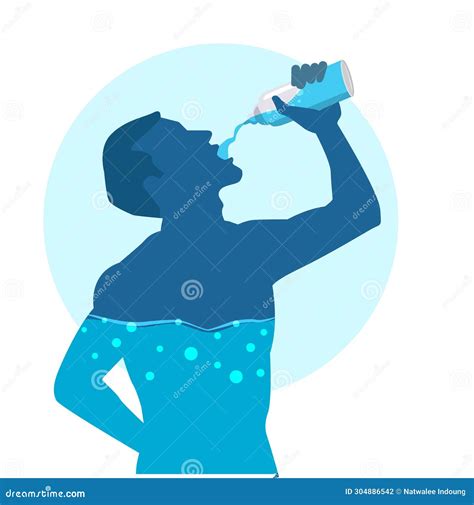 A Man Drinking Water From Bottle Flowing Into Body Illustration Health