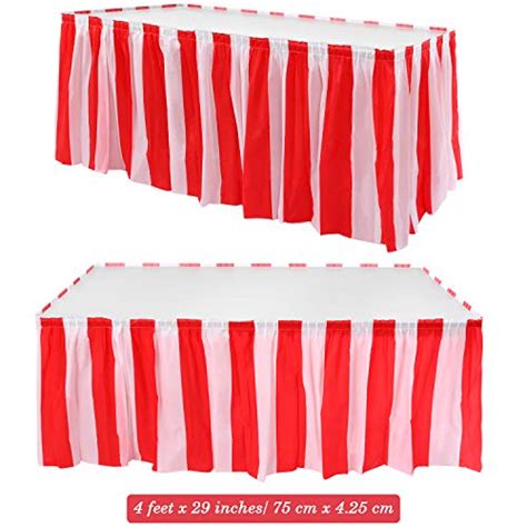2 Pieces Red White Striped Table Skirt Circus Theme Table Skirt For Carnival Home Decoration