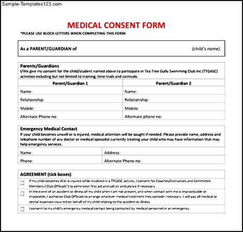 Medical Consent Form To Download Sample Templates Sample Templates
