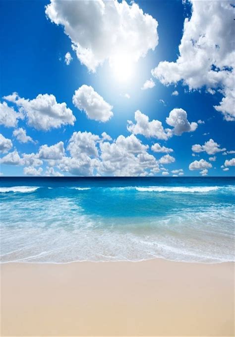 Laeacco 3x5ft Seaside Landscape Backdrop Blue Sky White
