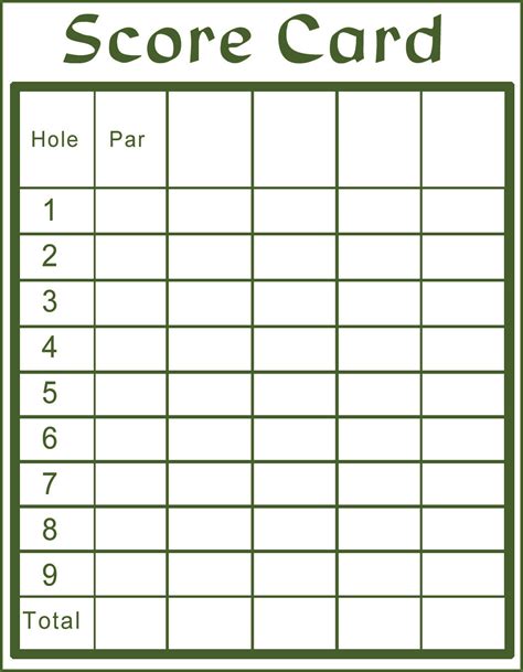 Printable Scorecard