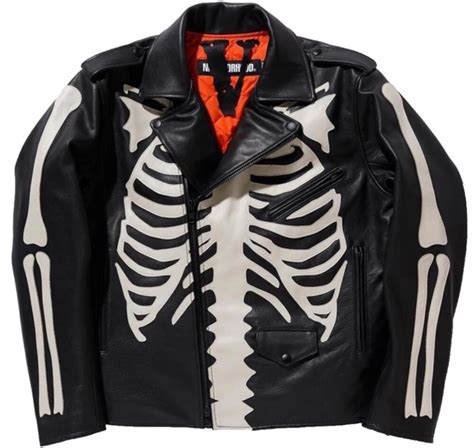Vlone X Neighborhood Skeleton Black Leather Jacket