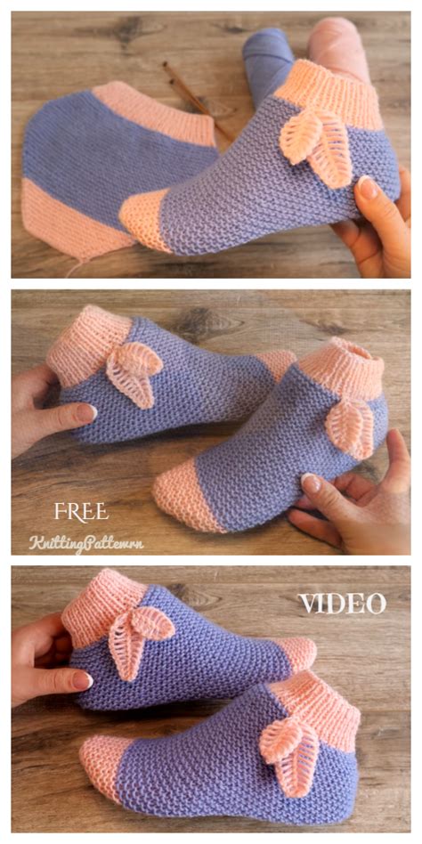 Easy Knit One Piece Slippers With Leaf Free Knitting Pattern Video