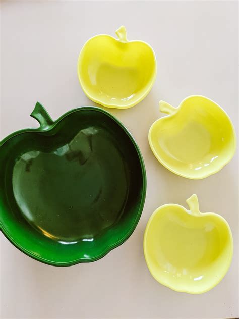 Hazel Atlas Apple Bowls Nesting Green Salad Orchard Retro Etsy