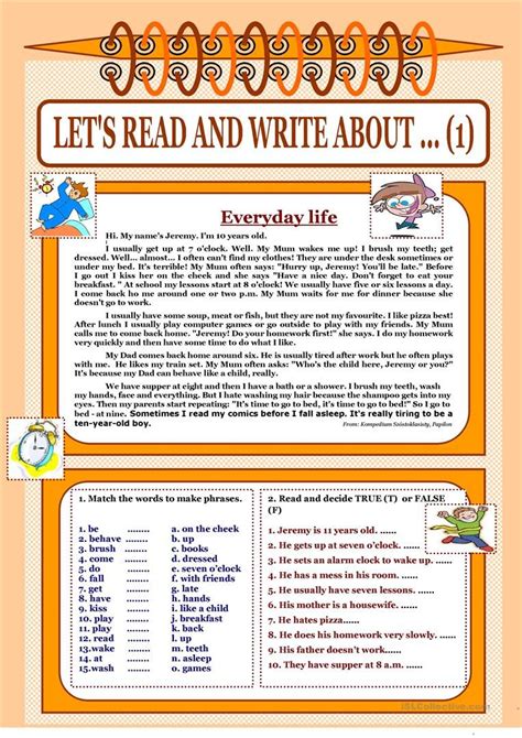 Lets Read And Write About 1 Everyday Life Worksheet Free Esl