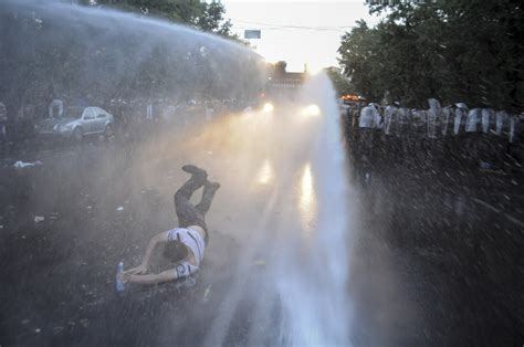 Armenian Police Blast Protesters With Giant Water Cannons