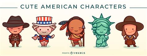 Cute American Character Set Vector Download