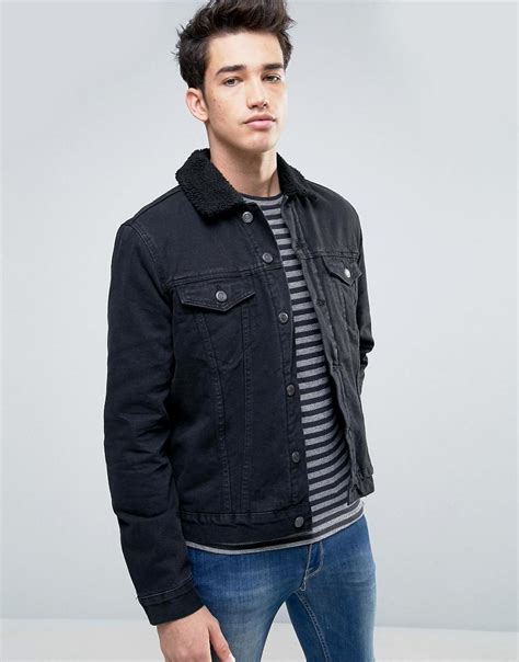 Shop for black denim jacket online at target. Lyst - New look Denim Jacket With Borg Detail In Black in ...