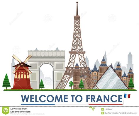 Welcome To France Landmarks Editorial Stock Image Illustration Of
