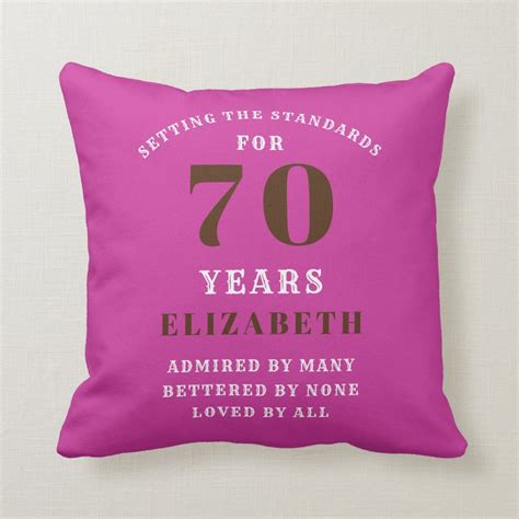 70th Birthday Setting Standards Add Your Name Pink Throw Pillow