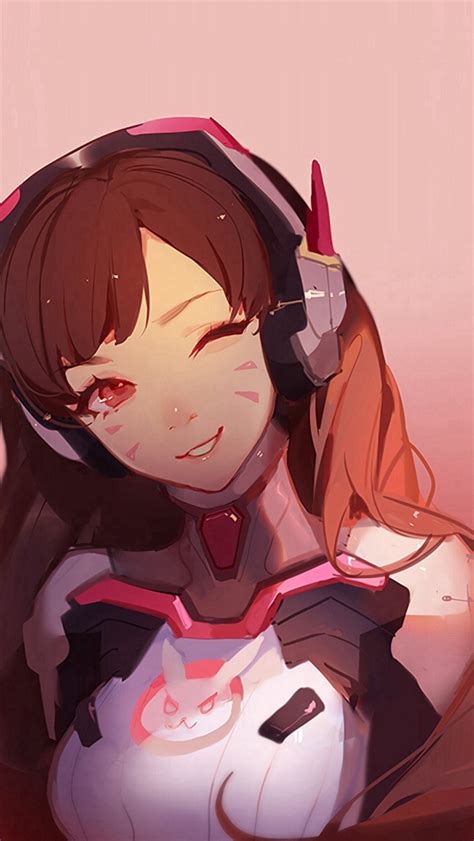 Dva Overwatch Cute Anime Game Art Illustration Red Iphone Wallpapers