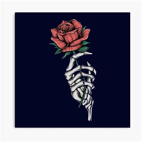 Skeleton Holding Rose Canvas Print By Rakos Merch In 2021 Rose Line
