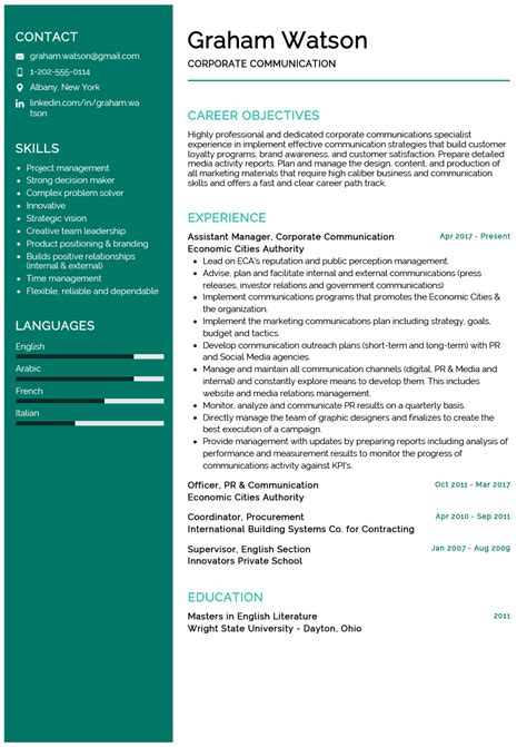 How to include an objective, headline, or statement on a resume. Corporate Communication Resume Example | Sample 2020 ...