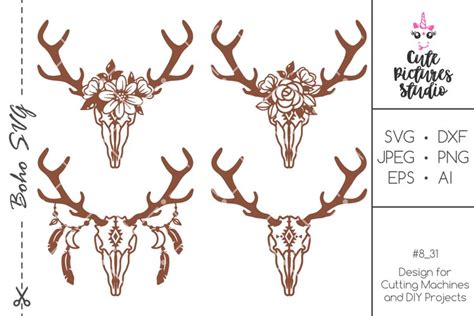 Download Set Deer Skull SVG dxf, Floral Deer Antlers SVG,Floral ...