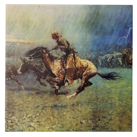 Frederic Remington Western Art The Stampede Tile Zazzle