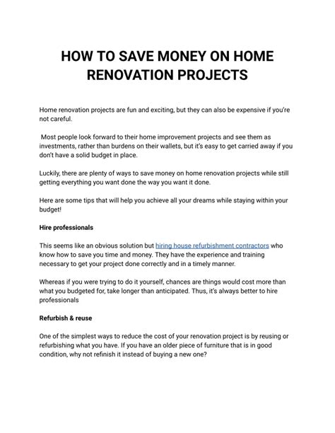 Ppt How To Save Money On Home Renovation Projects Powerpoint