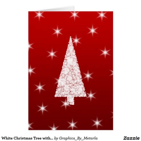 White Christmas Tree With Stars On Red Holiday Card In