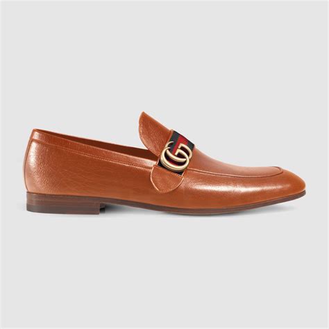 Gucci Leather Loafer With Gg Web In Brown For Men Cuir Color Leather