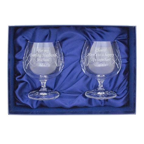 Personalised Engraved Pair Of Crystal Brandy Glasses