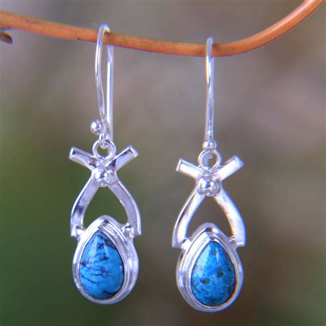 Sterling Silver Turquoise Dangle Earrings Temptations Novica