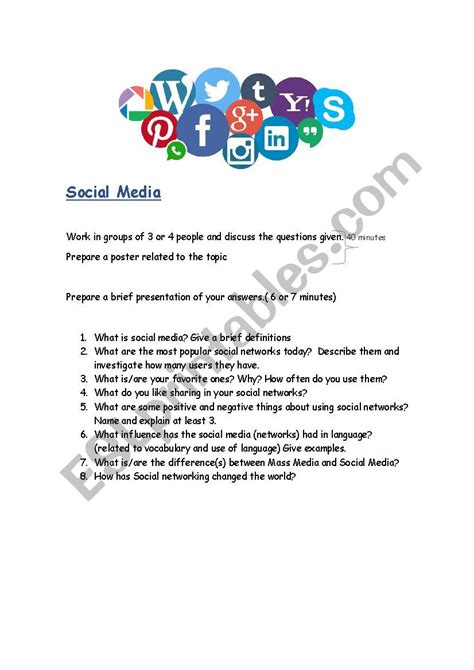 Social Media Esl Worksheet By Misspauly
