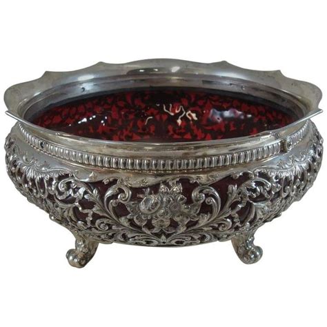 Gorham Sterling Silver Centerpiece Bowl With Ruby Glass Footed Floral