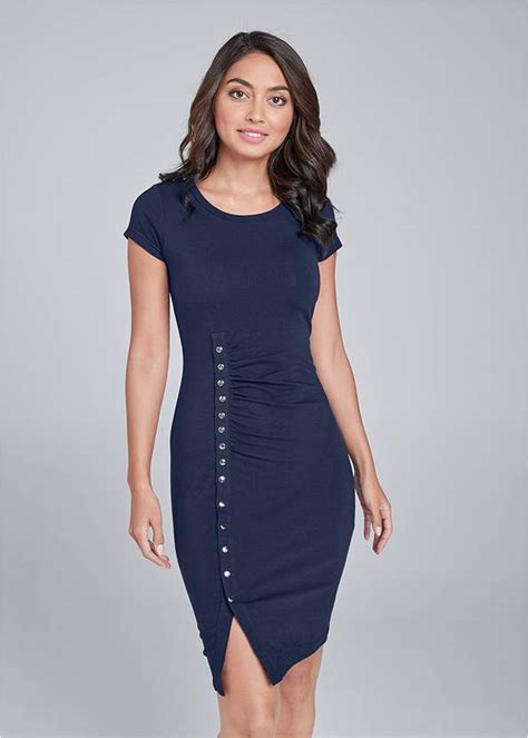 Snap Front Casual Dress In Navy Venus