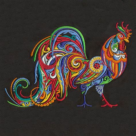 Multicolored Rooster Embroidery Files Etsy Uk Machine Embroidery