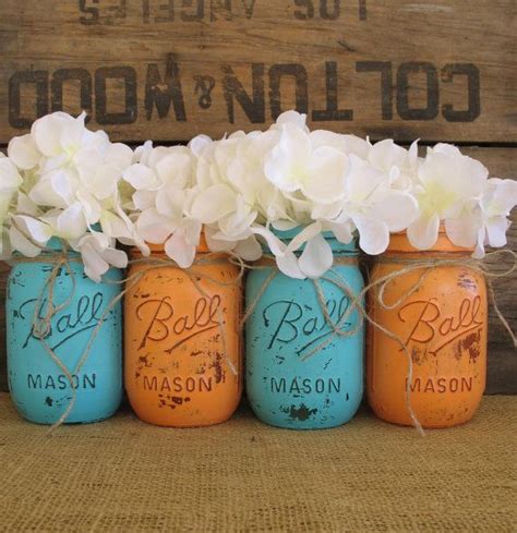 Pint Mason Jars Ball Jars Painted Mason Jars Flower Vases Rustic