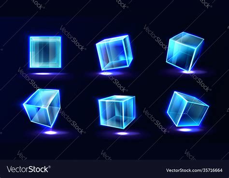 Plastic Or Glass Cubes Glowing With Neon Light Set