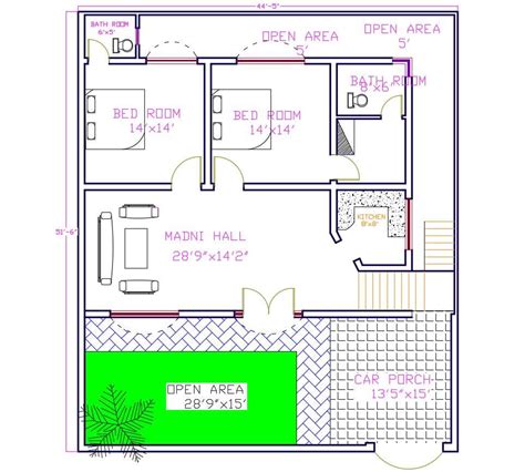 2 Bedroom House Cad Plan Cadbull