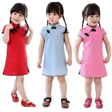 Solid Baby Girls Dress Chinese New Year Traditional Qipao Children Chi