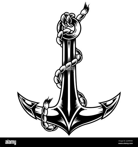 Vintage Monochrome Ship Anchor With Rope Around It Isolated Vector